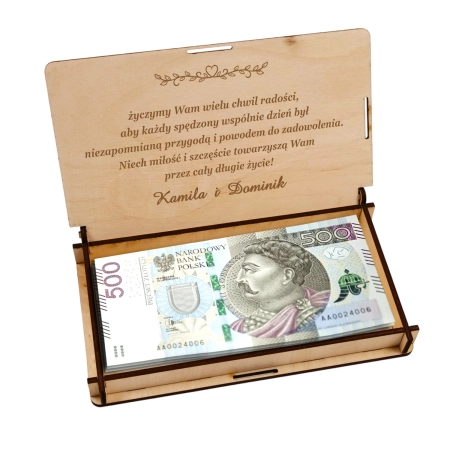Drewniane pudełko na pieniądze na ślub prezent pamiątka wesele personalizowany grawer